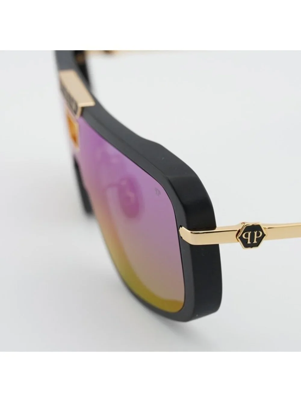 Philipp Plein SPP008M 703V Sunglasses Black Aviator Frame, Smoke Rainbow Lenses